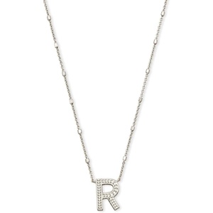 Kendra Scott Letters A-Z Pendant Necklace for Women, Fashion Jewelry, Rhodium-Plated Brass(Letter R)