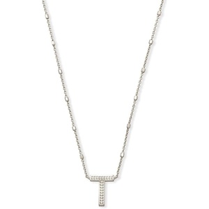 Kendra Scott Letters A-Z Pendant Necklace for Women, Fashion Jewelry, Rhodium-Plated Brass(Letter T)