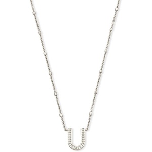 Kendra Scott Letters A-Z Pendant Necklace for Women, Fashion Jewelry, Rhodium-Plated Brass(Letter U)
