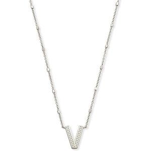 Kendra Scott Letters A-Z Pendant Necklace for Women, Fashion Jewelry, Rhodium-Plated Brass(Letter V)