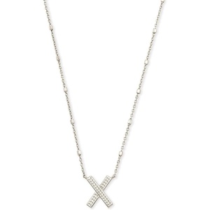Kendra Scott Letters A-Z Pendant Necklace for Women, Fashion Jewelry, Rhodium-Plated Brass(Letter X)
