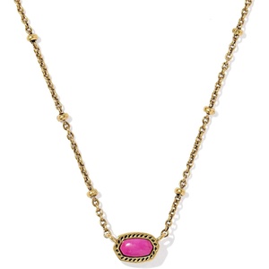 Kendra Scott Mini Elisa 14k Gold-Plated Satellite Short Pendant Necklace, Fashion Jewelry for Women(GOLD – DARK FUCHSIA VARIEGATED MAGNESITE)