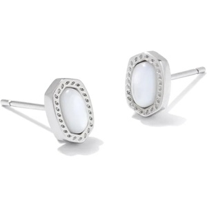 Kendra Scott Mini Ellie 14k Gold-Plated Stud Earrings, Fashion Jewelry for Women(RHODIUM – IVORY MOTHER OF PEARL)