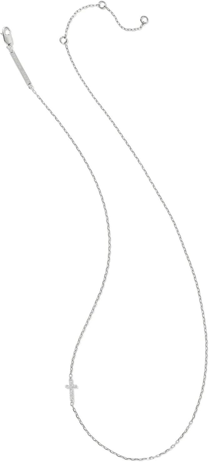 image:imageKendra Scott Cross Inline Pave Necklace Sterling Silver DemiFine Jewelry for Women White Topaz