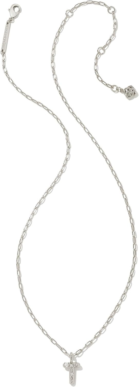 image:imageKendra Scott Crystal Letter Short Pendant Necklace Fashion Jewelry for WomenLetter T RHODIUMPLATED