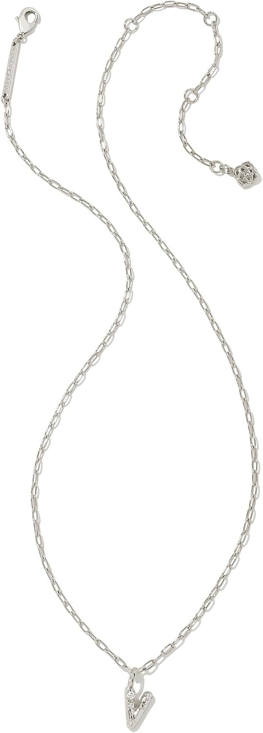 image:imageKendra Scott Crystal Letter Short Pendant Necklace Fashion Jewelry for WomenLetter V RHODIUMPLATED