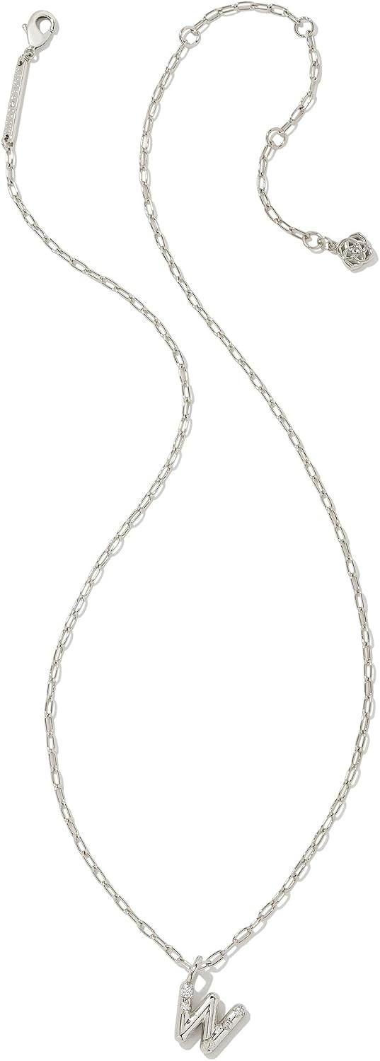 image:imageKendra Scott Crystal Letter Short Pendant Necklace Fashion Jewelry for WomenLetter W RHODIUMPLATED