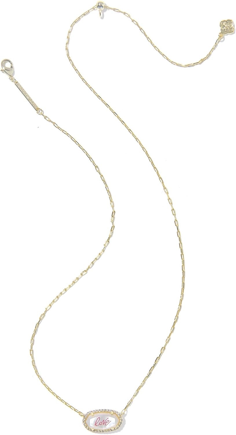 image:imageKendra Scott Elisa Pave Frame Short Pendant Necklace Fashion Jewelry for WomenGOLD IVORY MOTHER OF PEARL LOVE SCRIPT