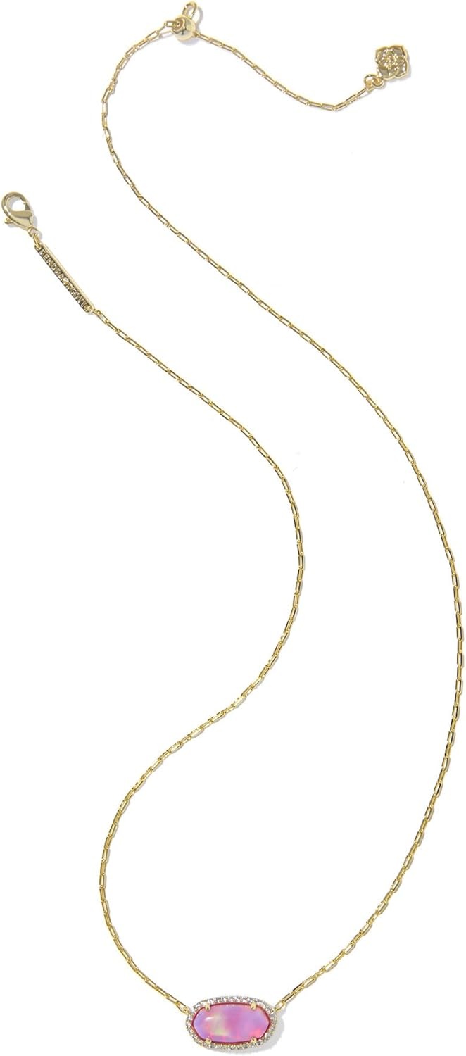 image:imageKendra Scott Elisa Pave Frame Short Pendant Necklace Fashion Jewelry for WomenGOLD PINK OPALESCENT RESIN