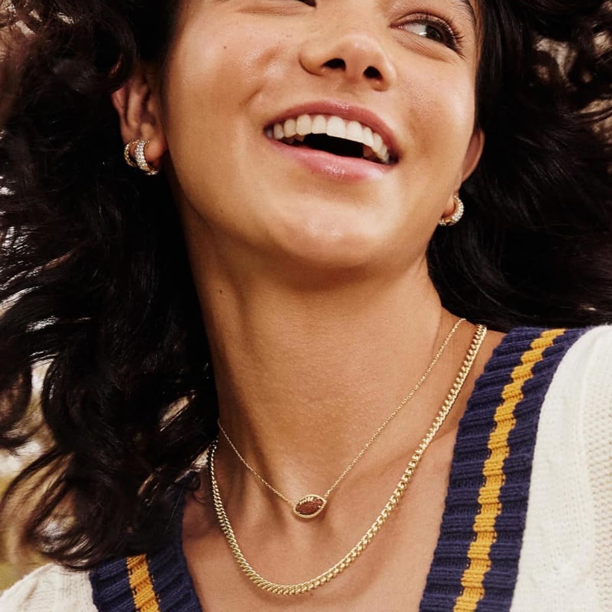 image:imageKendra Scott Football Short Pendant Necklace Fashion Jewelry for WomenGOLD ORANGE GOLDSTONE