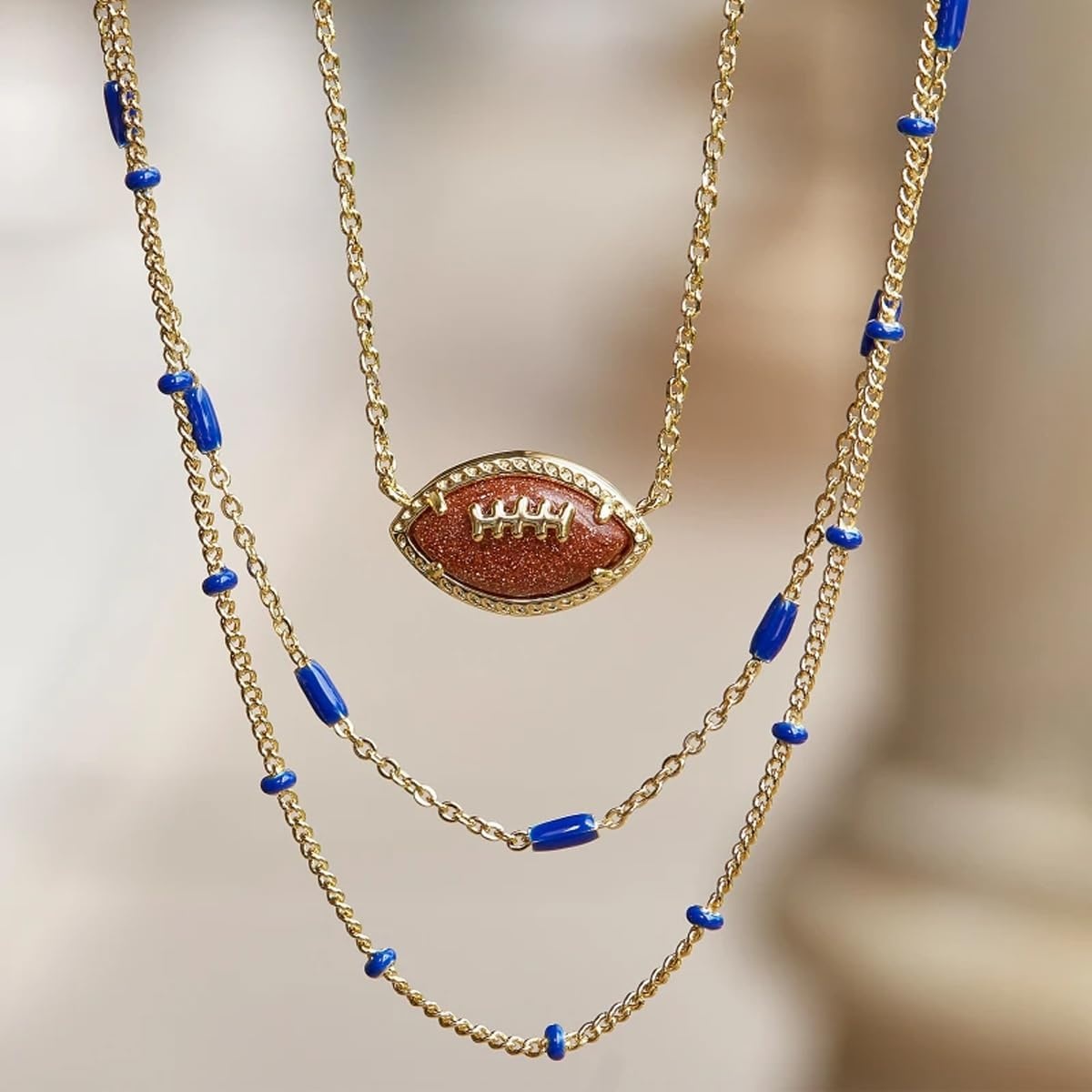 image:imageKendra Scott Football Short Pendant Necklace Fashion Jewelry for WomenGOLD ORANGE GOLDSTONE