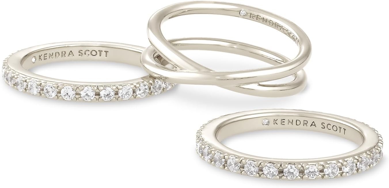 image:imageKendra Scott Livy RhodiumPlated Rings Set of 3 in White Crystal Size 8