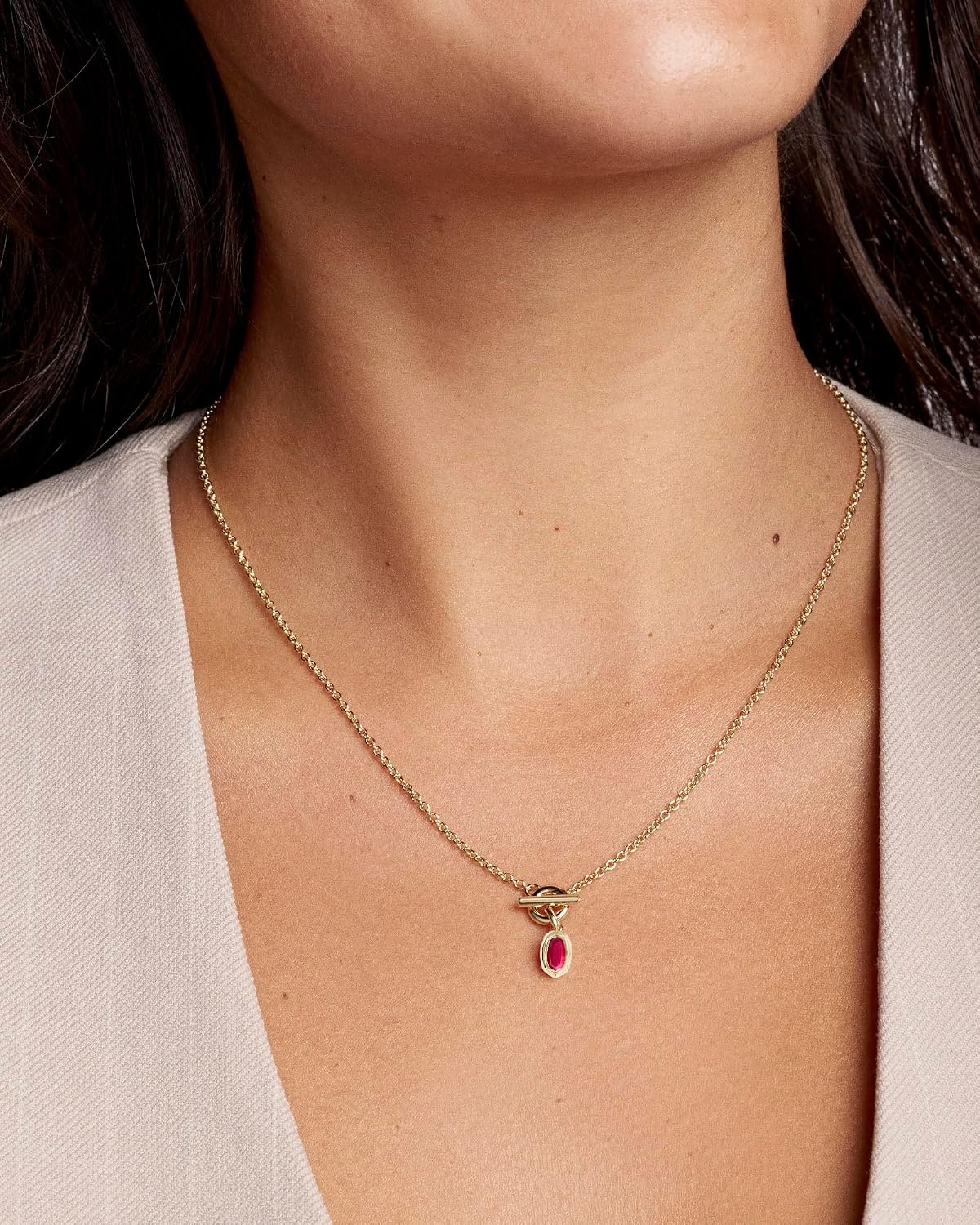 image:imageKendra Scott Mini Elisa Toggle Short Pendant Necklace Fashion Jewelry for WomenGOLD CARMINE RED ILLUSION