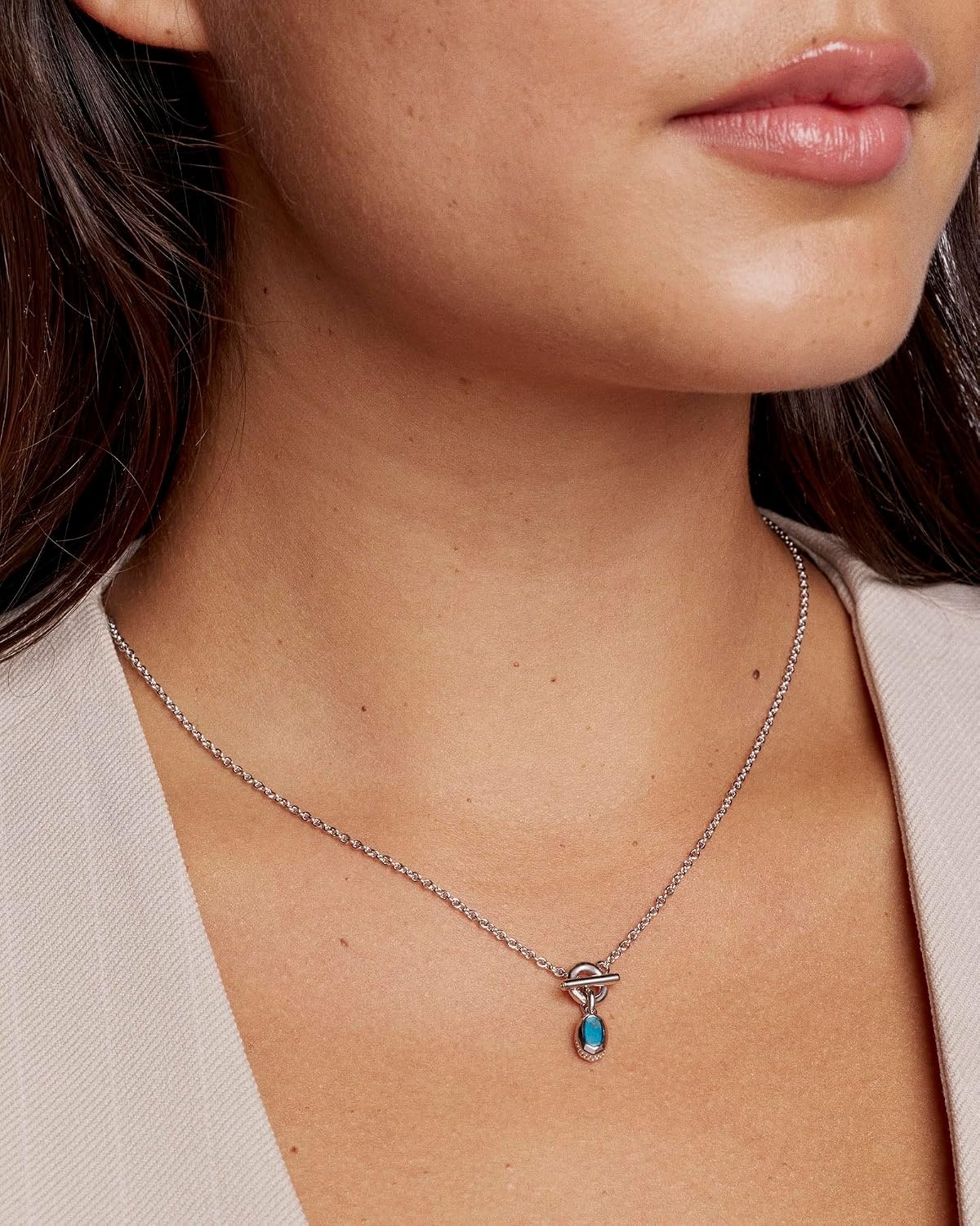 image:imageKendra Scott Mini Elisa Toggle Short Pendant Necklace Fashion Jewelry for WomenRHODIUM VARIEGATED INDIGO MAGNESITE