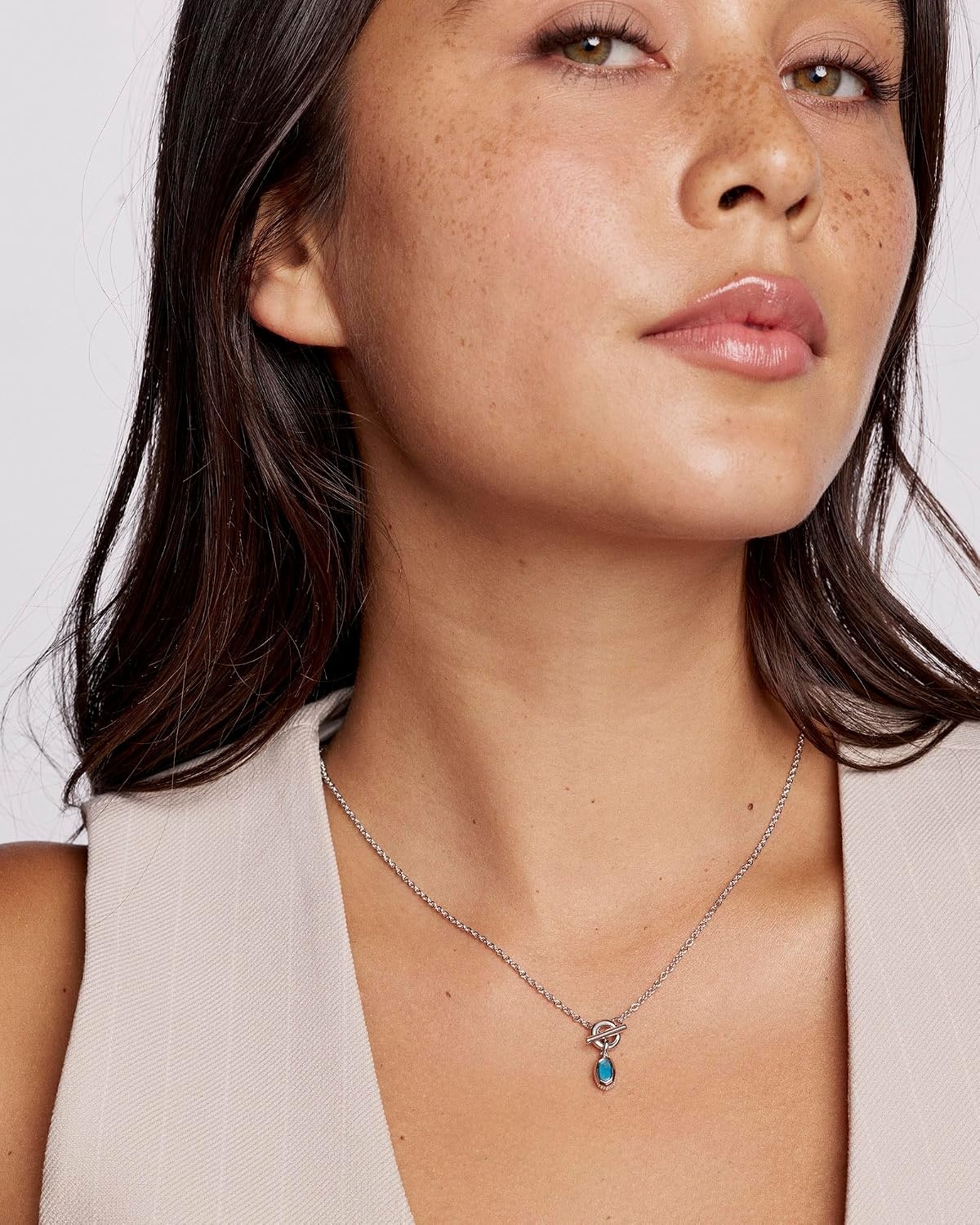 image:imageKendra Scott Mini Elisa Toggle Short Pendant Necklace Fashion Jewelry for WomenRHODIUM VARIEGATED INDIGO MAGNESITE