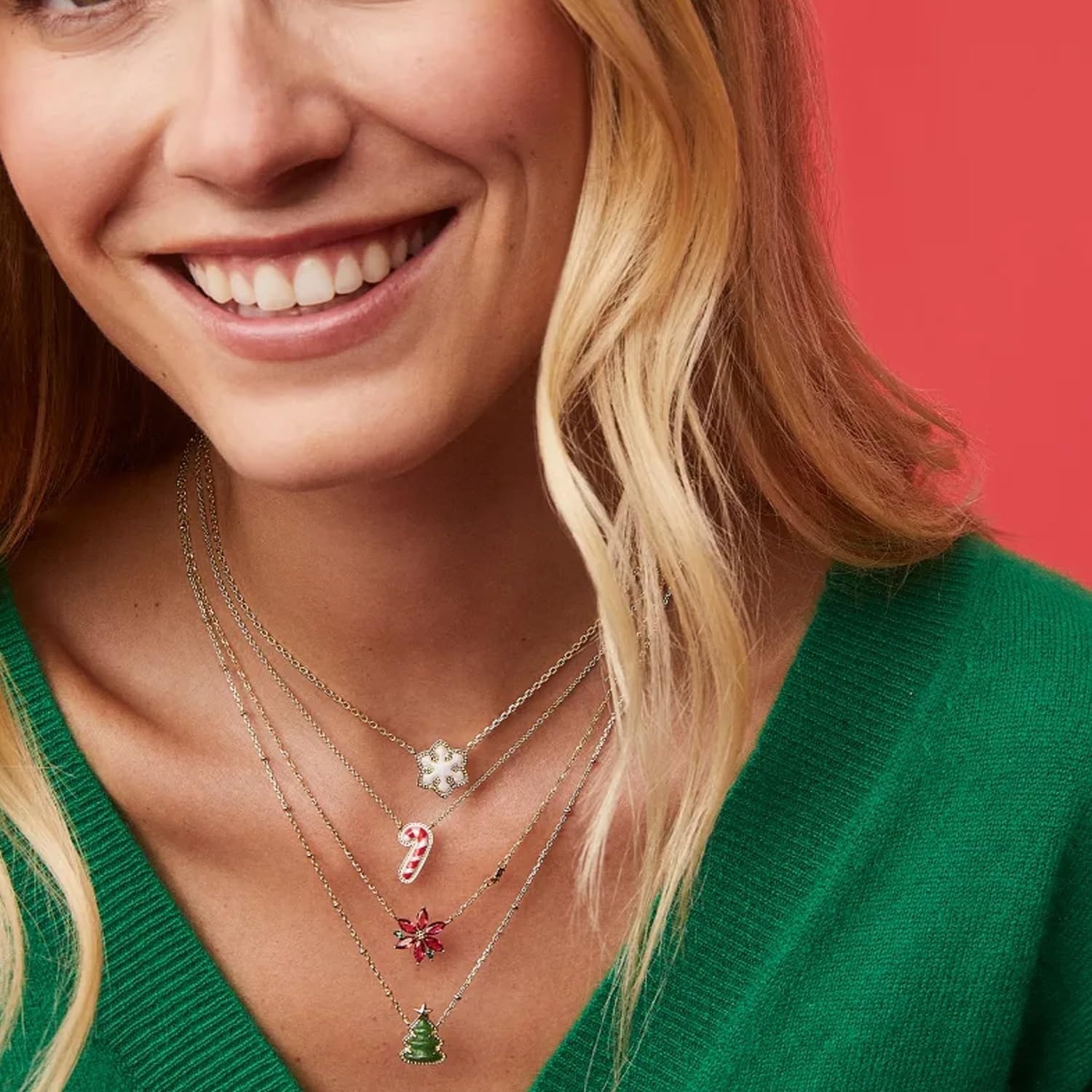 image:imageKendra Scott Poinsettia Pendant Necklace 14k Gold Plated Brass Red Mix Fashion Jewelry for Women