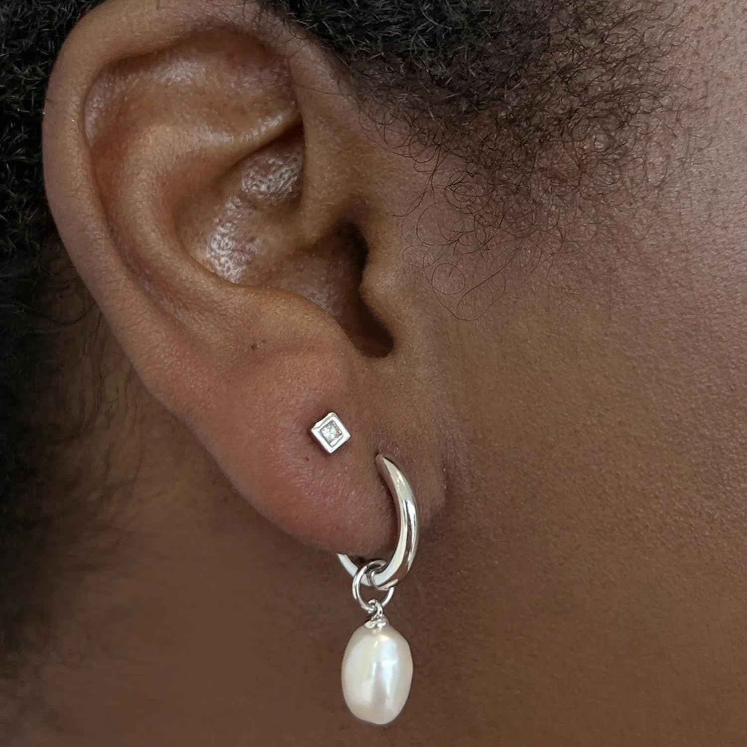 image:imageKendra Scott Willa Pearl Huggie Earrings in White Pearl Fashion Jewelry for WomenRHODIUM WHITE PEARL