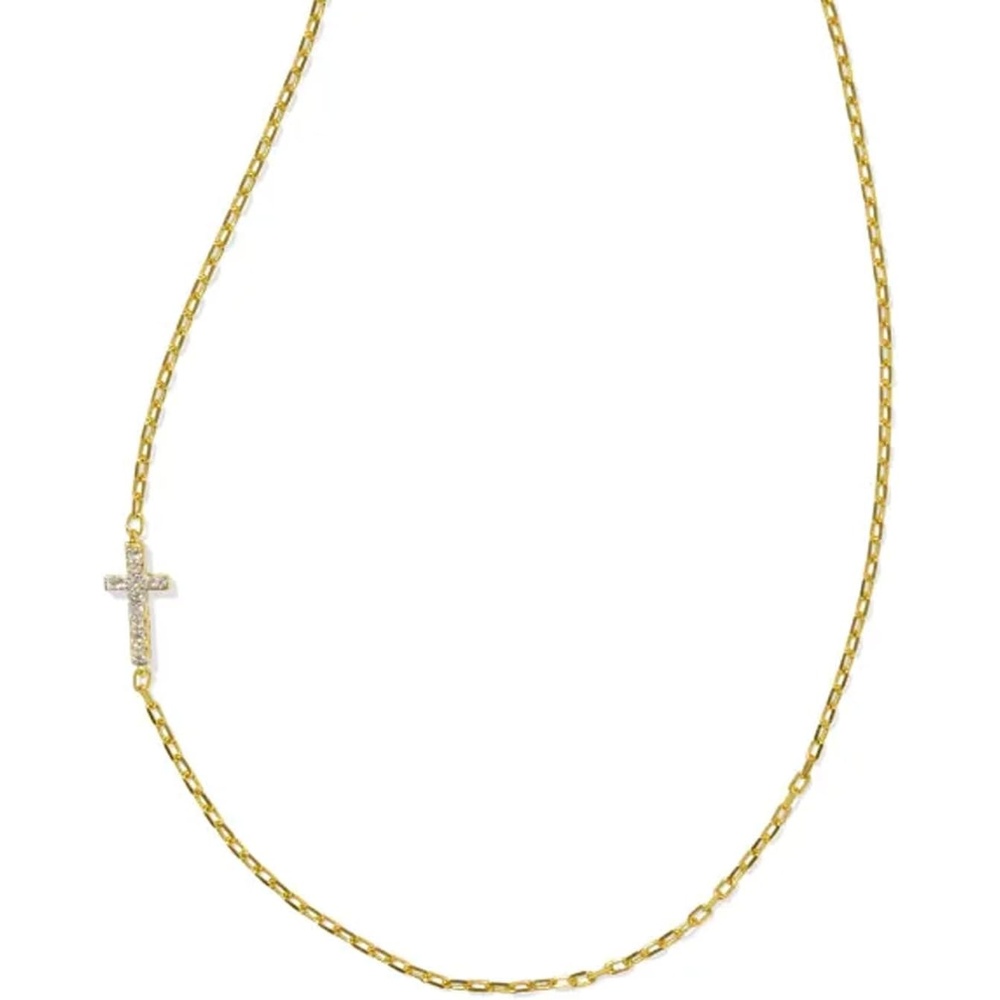 image:imageKendra Scott Cross Inline Pave Necklace 18k Gold Vermeil DemiFine Jewelry for Women White Topaz