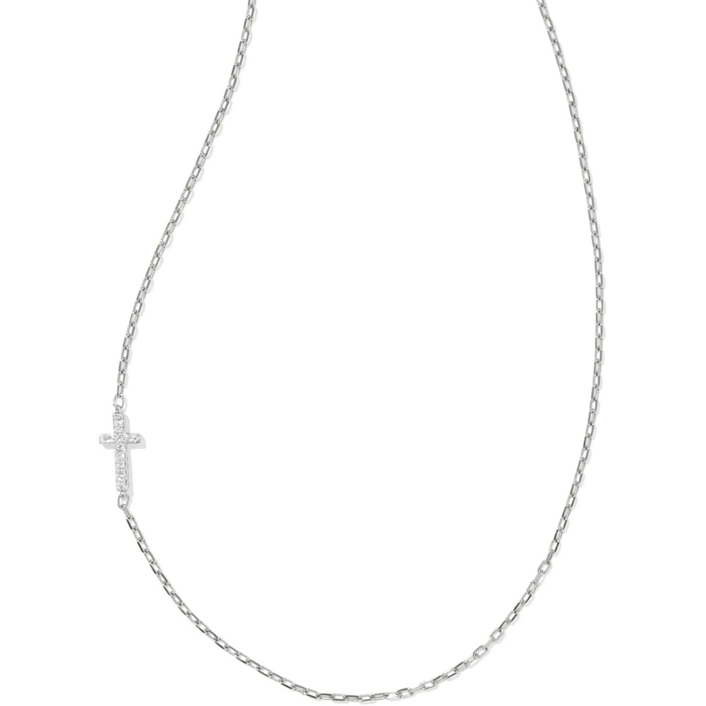 image:imageKendra Scott Cross Inline Pave Necklace Sterling Silver DemiFine Jewelry for Women White Topaz