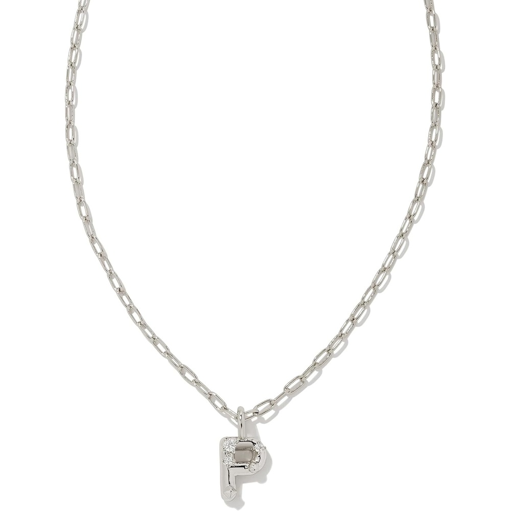image:imageKendra Scott Crystal Letter Short Pendant Necklace Fashion Jewelry for WomenLetter P RHODIUMPLATED