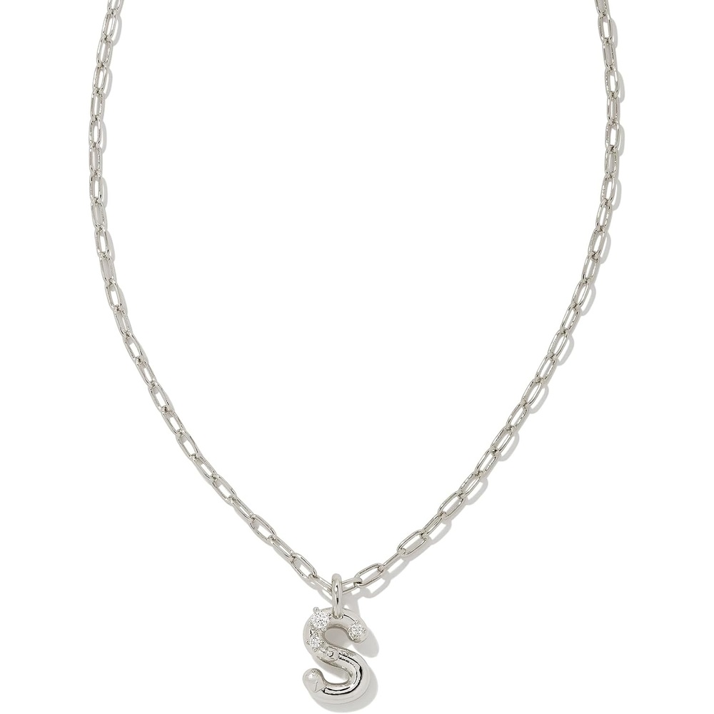 image:imageKendra Scott Crystal Letter Short Pendant Necklace Fashion Jewelry for WomenLetter S RHODIUMPLATED