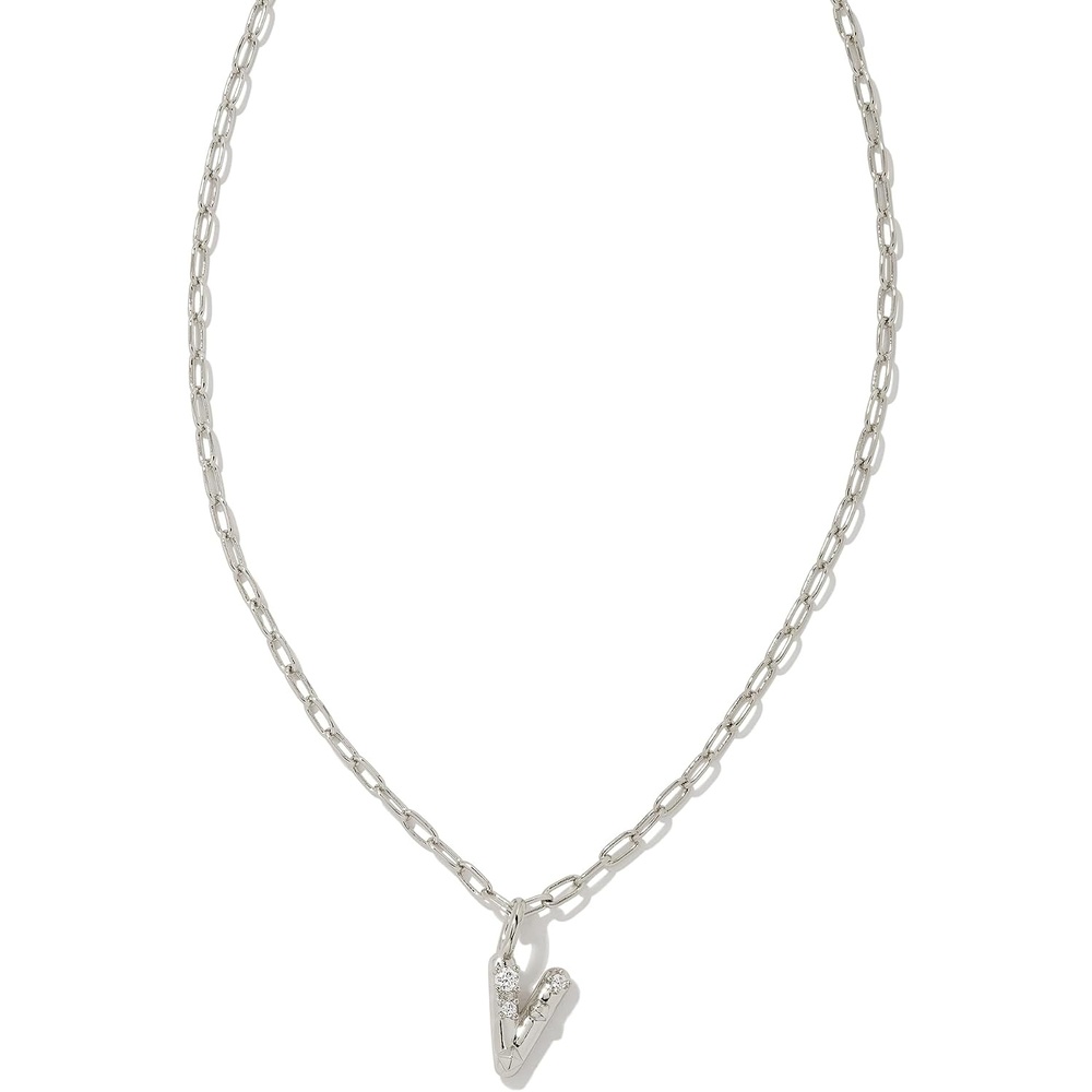image:imageKendra Scott Crystal Letter Short Pendant Necklace Fashion Jewelry for WomenLetter V RHODIUMPLATED