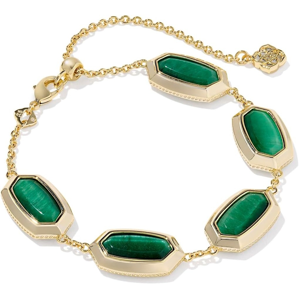 image:imageKendra Scott Elaina Bezel Delicate Chain Bracelet Fashion Jewelry for WomenGOLD GREEN TIGERS EYE