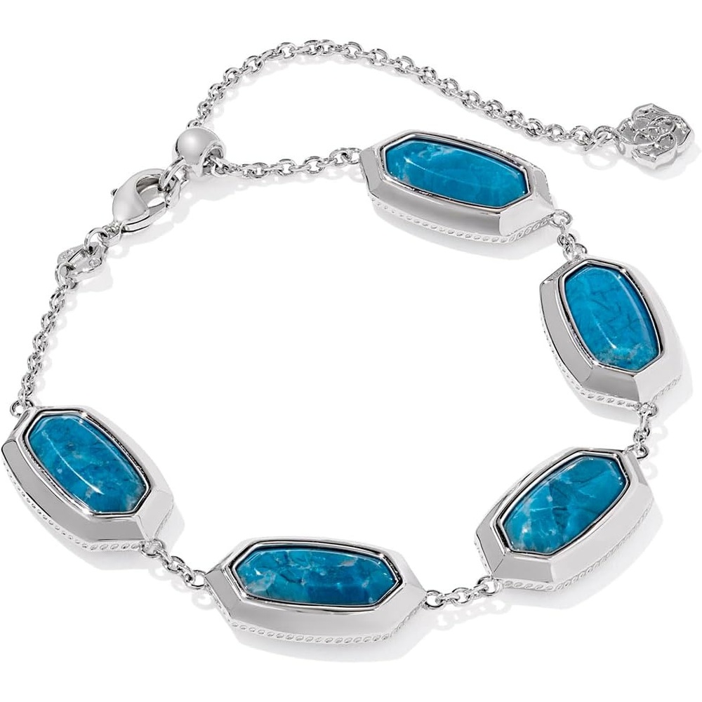 image:imageKendra Scott Elaina Bezel Delicate Chain Bracelet Fashion Jewelry for WomenRHODIUM VARIEGATED INDIGO MAGNESITE