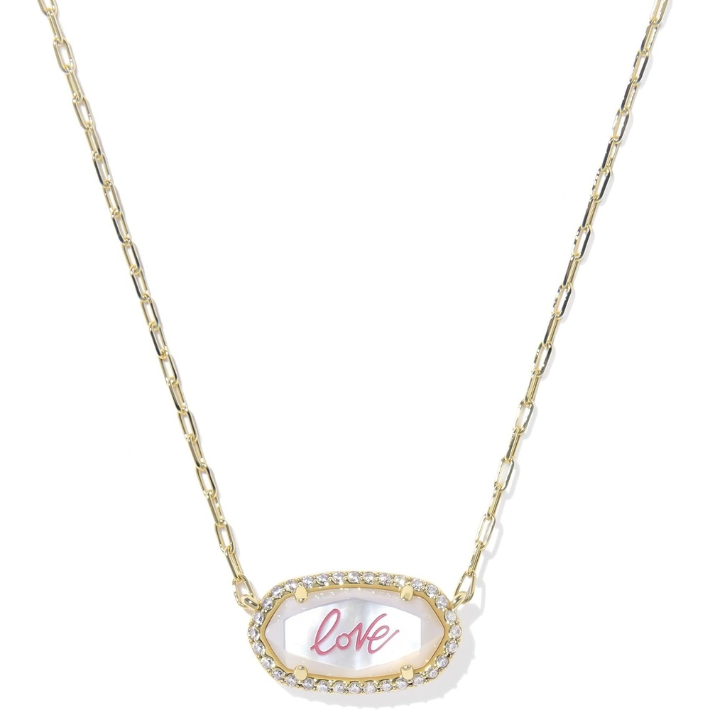 image:imageKendra Scott Elisa Pave Frame Short Pendant Necklace Fashion Jewelry for WomenGOLD IVORY MOTHER OF PEARL LOVE SCRIPT