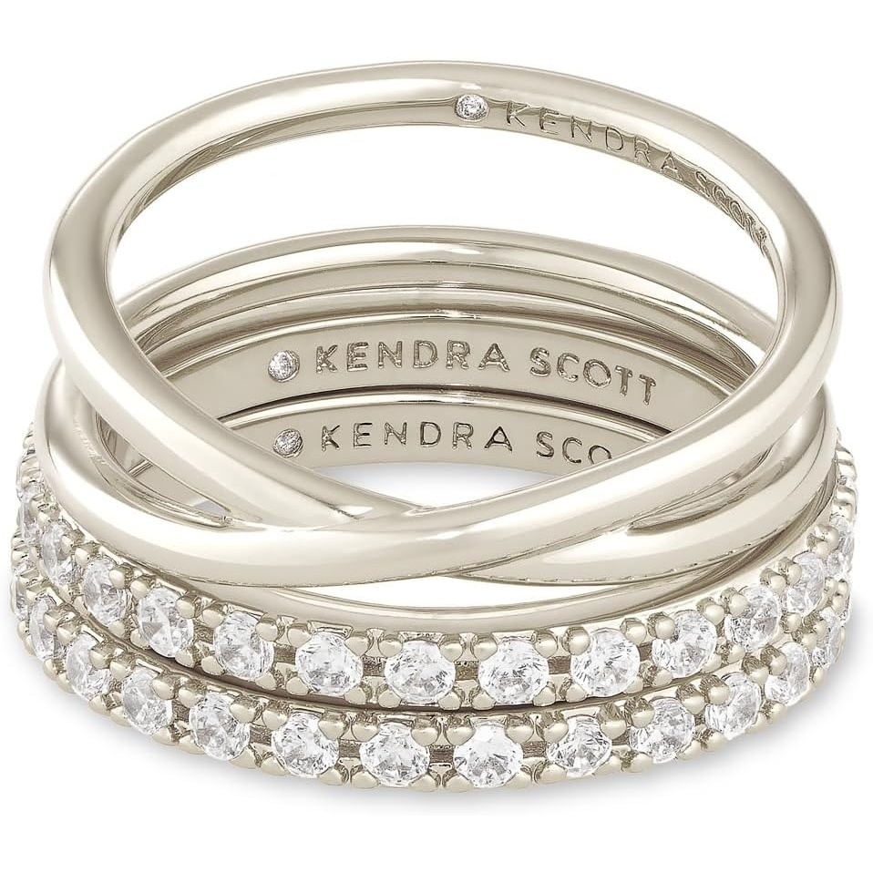 image:imageKendra Scott Livy RhodiumPlated Rings Set of 3 in White Crystal Size 8