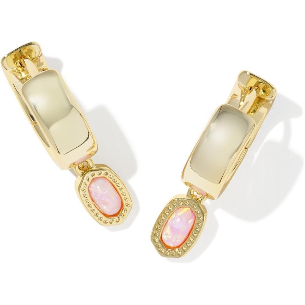 image:imageKendra Scott Mini Ellie Wide Huggie Fashion Jewelry for WomenGold Light Pink Lab Opal