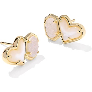 Kendra Scott Ari Heart Emilie Stud Earrings, Fashion Jewelry for Women(GOLD – IVORY MOP/IRIDESCENT DRUSY)
