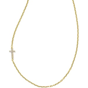 Kendra Scott Cross Inline Pave Necklace, 18k Gold Vermeil, Demi-Fine Jewelry for Women, White Topaz