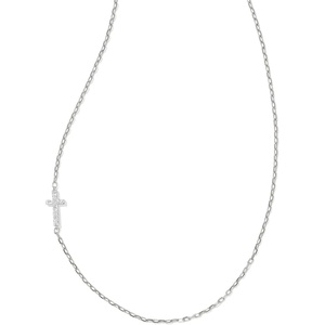 Kendra Scott Cross Inline Pave Necklace, Sterling Silver, Demi-Fine Jewelry for Women, White Topaz