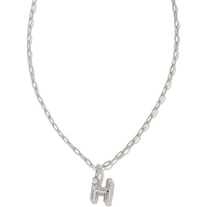 Kendra Scott Crystal Letter Short Pendant Necklace, Fashion Jewelry for Women(Letter H (RHODIUM-PLATED))