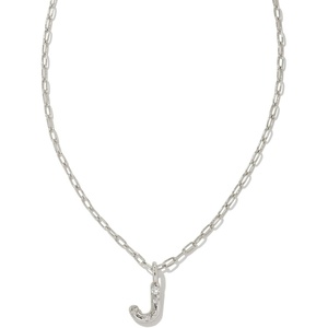 Kendra Scott Crystal Letter Short Pendant Necklace, Fashion Jewelry for Women(Letter J (RHODIUM-PLATED))