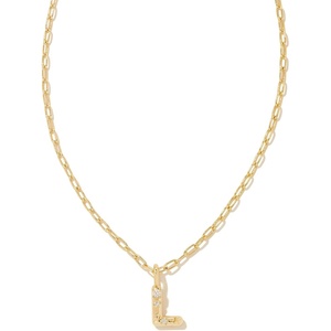 Kendra Scott Crystal Letter Short Pendant Necklace, Fashion Jewelry for Women(Letter L (GOLD-PLATED))