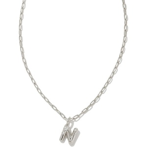 Kendra Scott Crystal Letter Short Pendant Necklace, Fashion Jewelry for Women(Letter N (RHODIUM-PLATED))