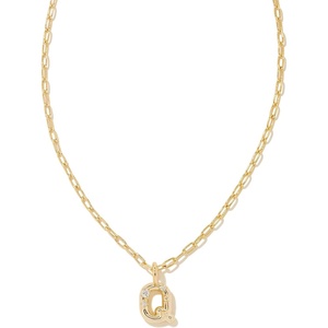 Kendra Scott Crystal Letter Short Pendant Necklace, Fashion Jewelry for Women(Letter Q (GOLD-PLATED))