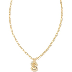Kendra Scott Crystal Letter Short Pendant Necklace, Fashion Jewelry for Women(Letter S (GOLD-PLATED))