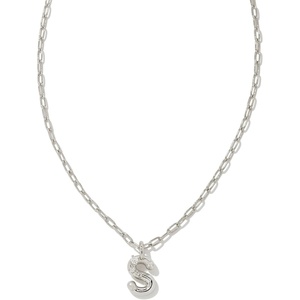 Kendra Scott Crystal Letter Short Pendant Necklace, Fashion Jewelry for Women(Letter S (RHODIUM-PLATED))
