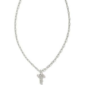 Kendra Scott Crystal Letter Short Pendant Necklace, Fashion Jewelry for Women(Letter T (RHODIUM-PLATED))