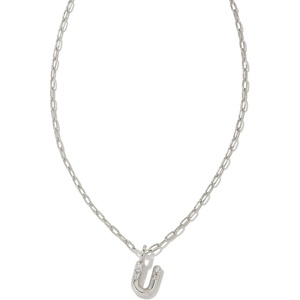 Kendra Scott Crystal Letter Short Pendant Necklace, Fashion Jewelry for Women(Letter U (RHODIUM-PLATED))