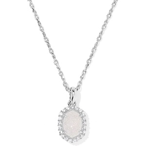 Kendra Scott Daphne Crystal Frame Short Pendant Necklace, Fashion Jewelry for Women(RHODIUM – IRIDESCENT DRUSY)