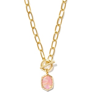 Kendra Scott Daphne Link And Chain Necklace, Fashion Jewelry for Women(LIGHT PINK IRIDESCENT ABALONE)