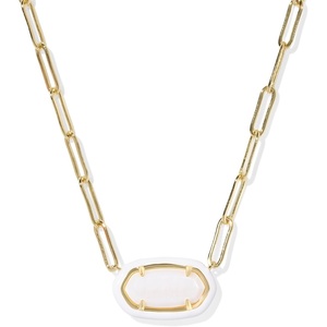 Kendra Scott Elisa Enamel Frame Paperclip Necklace, Fashion Jewelry for Women(WHITE MOTHER OF PEARL)