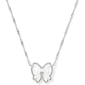 Kendra Scott Haley Bow Short Pendant Necklace, Fashion Jewelry for Women(RHODIUM – IVORY MOTHER OF PEARL)