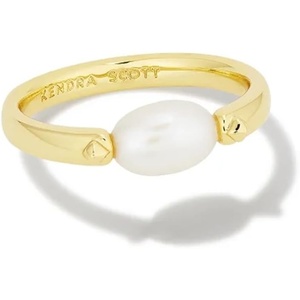 Kendra Scott Leighton 14k Gold-Plated Brass Pearl Band Ring in White Pearl, Fashion Jewelry for Women, Size 6