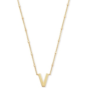 Kendra Scott Letters A-Z Pendant Necklace for Women, Fashion Jewelry, 14k Gold-Plated Brass(Letter V)