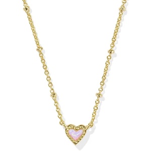 Kendra Scott Mini Ari Heart Satellite Necklace, Fashion Jewelry for Women(GOLD – BUBBLEGUM PINK OPAL)